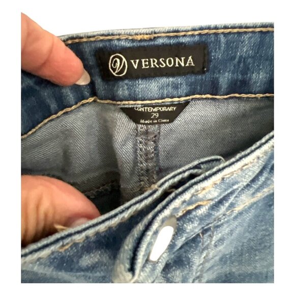 Women's Versona Contemporary Boho Ankle Jeans Flare Ruffle Floral Hem Size 29 - Picture 3 of 8